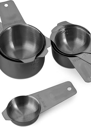 Set of 7 Heavy Duty Measuring Cups, 18/8 Stainless Steel with Ring Connector, Dark Grey