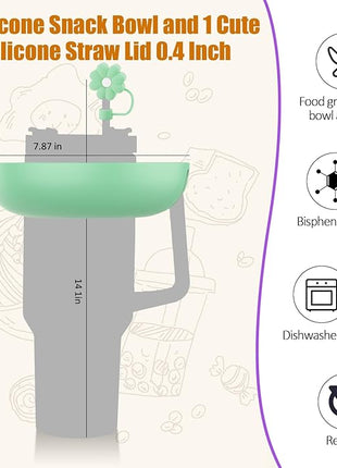 Snack Bowl for Stanley Cup 40 oz with Handle-Perfectly Compatible with Stanley Quencher H2.0 Tumbler 40 oz with Handle, Reusable Silicone Snack Tray, Stanley cup accessories (teal Snack Bowl)
