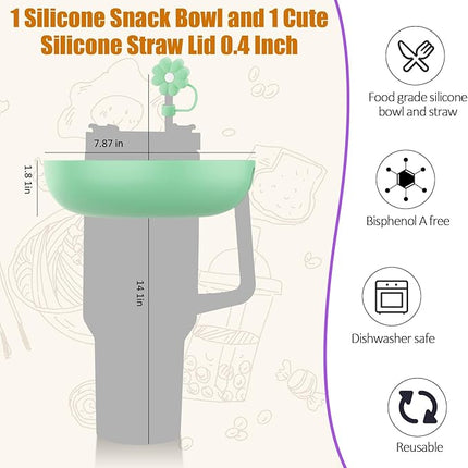 Snack Bowl for Stanley Cup 40 oz with Handle-Perfectly Compatible with Stanley Quencher H2.0 Tumbler 40 oz with Handle, Reusable Silicone Snack Tray, Stanley cup accessories (teal Snack Bowl)