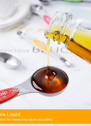 Magnetic Measuring Spoons Set of 7 Stainless Steel Stackable Dual Sided Teaspoon Tablespoon for Measuring Dry and Liquid Ingredients, Fits in Spice Jar