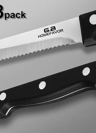 G.a HOMEFAVOR Steak Knife Set Stainless Steel, 8 Pieces Full Tang Sharp Serrated Knives Cutlery Set, Black