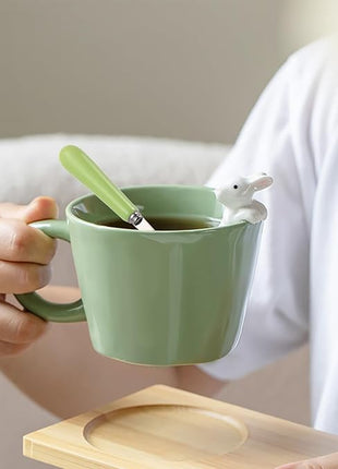 BigNoseDeer Cute Easter Bunny Mugs with 3D Rabbit Inside Kawaii Ceramic Rabbit Coffee Mug with Spoon Cute Gifts Easter Gifts Gag Gifts for Women White Elephant Gifts for Adults 12oz (Green)