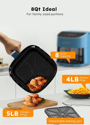 Nuwave Brio Plus 8 Qt Air Fryer, PFAS Free, New & Improved, Digital Touch Screen, Cool White Display, 50°F~400°F in Precise 5°, 5 Cook Functions, 100 Presets & 50 Memory, 3 Wattages 700, 1500, 1800