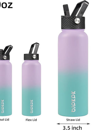 BJPKPK Insulated Water Bottles with Straw Lid, 40oz Stainless Steel Water Bottles with 3 Lids, BPA Free Leakproof Thermo, Tumblers, Cups for Sports, Gym- Lavender Green