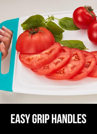 GORILLA GRIP BPA-Free Reversible Kitchen Cutting Board Set of 3, US Designed, Nonporous, Juice Grooves Catch Liquid, Slip Resistant Border, Dishwasher Safe Durable Large Food Chopping Boards Turquoise