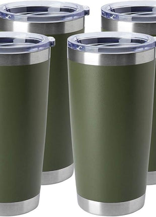 HASLE OUTFITTERS 20oz Stainless Steel Tumblers Bulk, Insulated Travel Cup with Lid, Double Wall Vacuum Coffee Mug for Cold & Hot Drinks 4 Pack, Army Green