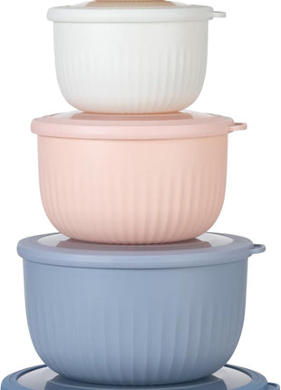 COOK WITH COLOR Prep Bowls with Lids- Wide and Deep Nesting Plastic Small Mixing Bowl Set with Lids, 12 Piece Set - Deep Bowls, Blue/Pink