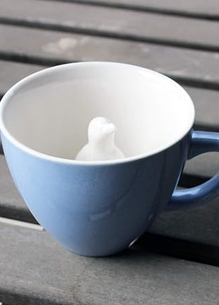 Creature Cups Penguin Ceramic Mug – 11 oz Ice Blue Coffee Cup with Hidden 3D Penguin Inside – Unique Gift for Coffee, Tea & Animal Lovers
