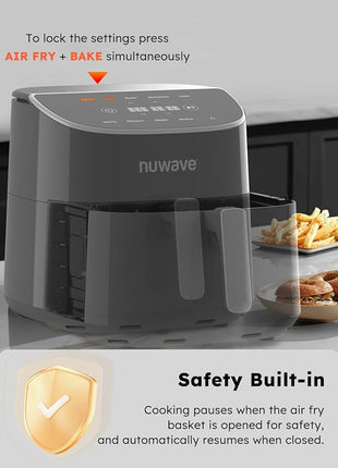 Nuwave Brio Plus 8 Qt Air Fryer, PFAS Free, New & Improved, Digital Touch Screen, Cool White Display, 50°F~400°F in Precise 5°, 5 Cook Functions, 100 Presets & 50 Memory, 3 Wattages 700, 1500, 1800