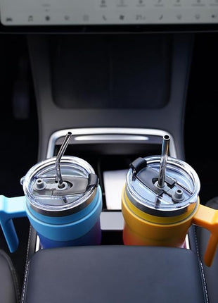 BJPKPK Tumbler With Handle And Straw 10 oz Insulated Tumblers With Lid Stainless Steel Coffee Cups,Coral