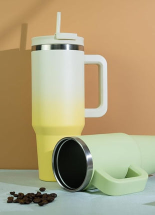 BJPKPK 40 oz Tumbler With Handle Insulated Tumblers With Lid And Straw Stainless Steel Thermal Cup,Lemon