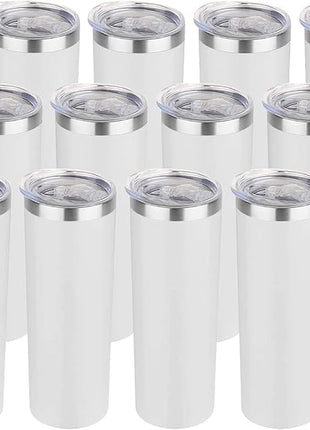 HASLE OUTFITTERS 20 oz Skinny Tumblers Bulk Set, Stainless Steel Insulated Slim Tumblers with Lids, Reusable Double Wall Travel Coffee Mugs, Durable Powder Coated Travel Water Cups(White, 12)