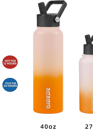 BJPKPK Insulated Water Bottles with Straw Lid, 27oz Stainless Steel Water Bottle with 3 Lids, Leak Proof BPA Free Metal Thermo, Mugs, Tumblers, Keep Cold Hot - Coral