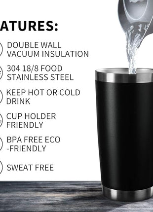 20oz Tumbler Bulk Stainless Steel Vacuum Insulated Tumblers with Lid Double Wall Travel Mug Durable Powder Coated Coffee Cup, Suitable for Ice Drinks and Hot Beverage (Black 1pack)