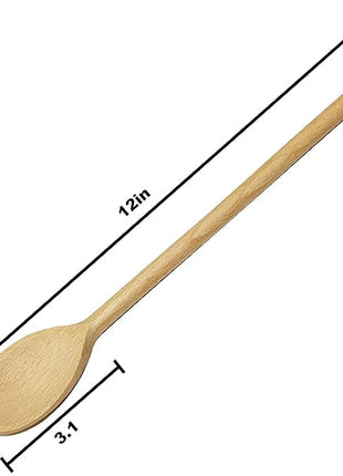 12 Inch Long Wooden Spoon Set by BICB | Natural Beechwood Mixing Spoons for Baking, Cooking & Stirring | Set of 6 Long Wooden Spoons | Cookware Sauce Spoons | Wood Mixing Spoon Set