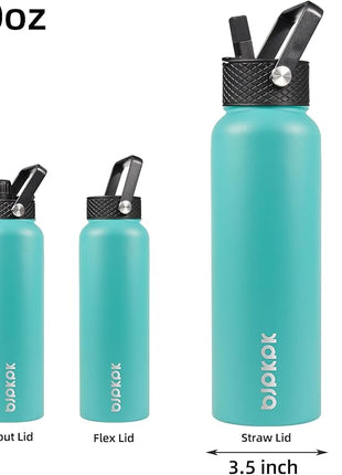 BJPKPK Insulated Water Bottles with Straw Lid, 40oz Stainless Steel Water Bottles with 3 Lids, BPA Free Leakproof Thermo, Tumblers, Cups for Sports, Gym- Turquoise