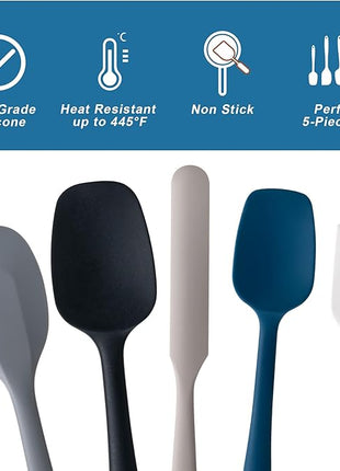 Silicone Spatula Set, 5 Piece Food Grade Rubber Spatulas for Baking, Cooking, and Mixing High Heat Resistant Non Stick Dishwasher Safe BPA-Free (Multicolor2)