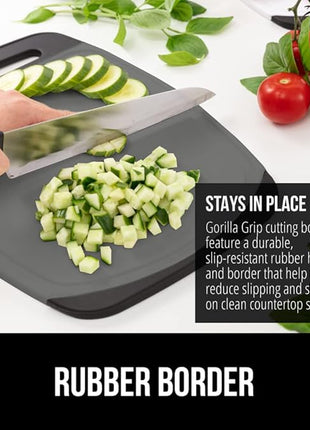 GORILLA GRIP BPA-Free Reversible Kitchen Cutting Board Set of 3, US Designed, Nonporous, Juice Grooves Catch Liquid, Slip Resistant Border, Dishwasher Safe, Durable Food Chopping Boards, Black Gray