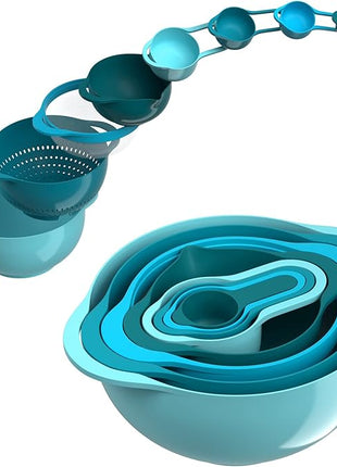 Mixing Bowls-Plastic Nesting Mixing Bowl Set of 8, Kitchen Gadgets for Apartments Space Saving, Including Measuring Cups Sifter Colander, Easy Storage Cooking Baking, Rv Camper Accessories, No BPA
