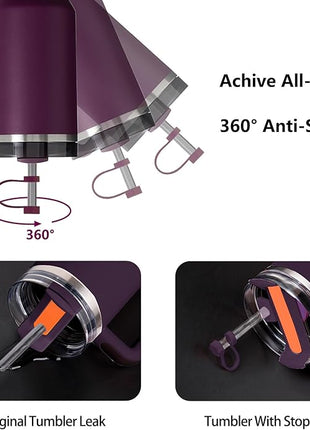 Silicone Spill Stopper Set Compatible with Stanley Cup 2.0 30oz & 40oz with Straw Cover (Set of 2, Plum)