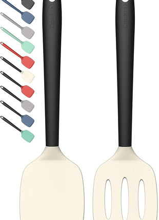 Coukre 2 Pack Silicone Spatula Set, High Heat Resistant, BPA Free Kitchen Spatula, Solid & Slotted Turner for Non-Stick Pans, Sautéing, and Flipping (2, Beige)