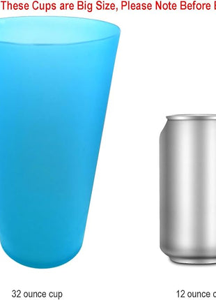 Reusable Plastic Cups 32 oz - Large Cups Dishwasher Safe - BPA Free Plastic Tumblers Drinking Glasses set of 12 - Unbreakable Big Cup for Kitchen Party Camping Outdoor
