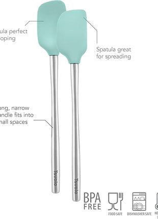 Tovolo Flex-Core Stainless Steel Handled Mini Spatula & Spoonula Set, Heat-Resistant & BPA-Free Silicone, Dishwasher-Safe