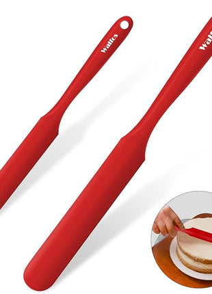 Walfos Silicone Jar Spatula - 600ºF Heat Resistant Kitchen Spatulas(2pcs), Strong Steel Core & One-Pieces Design,Mixing Batter & Cake Cream Spatulas, for Cooking & BPA Free & Dishwasher Safe, Red