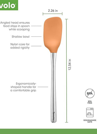 Tovolo Spoon Spatula Spoonula with Stainless Steel Handle Ergonomic Grip Apricot Orange, Silicone Scoopula Kitchen Utensil Non Scratch Easy Clean Dishwasher Safe Heat Resistant Scoop Spatula