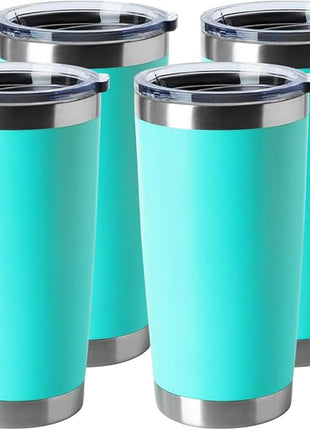 HASLE OUTFITTERS 20oz Stainless Steel Tumblers Bulk, Insulated Travel Cup with Lid, Double Wall Vacuum Coffee Mug for Cold & Hot Drinks 4 Pack, Light Blue