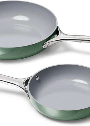 Caraway Fry Pan Duo - Nonstick Ceramic Frying Pan (8" & 10.5”) - Non Toxic, PTFE & PFOA Free - Oven Safe & Compatible with All Stovetops (Gas, Electric & Induction) - Sage