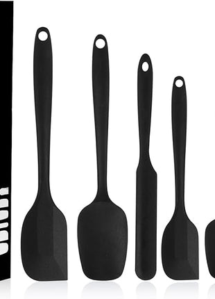 Silicone Spatulas Set of 6, Rubber Spoon Spatula Heat Resistant Spoonula One Piece Design Seamless Spatula Non-Stick Scrapers Baking Mixing Tool (Black)