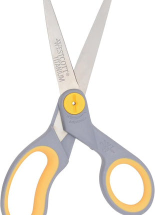 Westcott 8-Inch Titanium-Bonded Scissors with Adjustable Glide Feature for Office and Home - Gray/Yellow