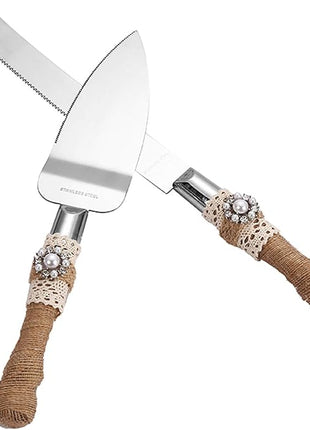 TANG SONG Set of 2 Rustic Wedding Cake Knife and Serving Set Wedding Cake Knife Serveing, Rustic Wedding Cake Knife Set for Parties Weddings Anniversaries