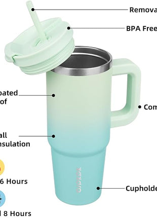 BJPKPK Insulated Tumblers With Handle And Straw 30 oz Stainless Steel Tumbler Cups With Lid,Mint