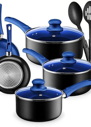 Chef's Star Pots And Pans Set Kitchen Cookware Sets Nonstick Aluminum Cooking Essentials 11 Pieces Blue