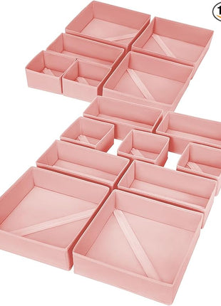 DIMJ Drawer Organizer for Clothing, 15 Pack Fabric Drawer Organizer Bins, Foldable Sock Organizer for Drawer, Dresser Organizer for Clothes, Socks, Bra, Tie (Pink)