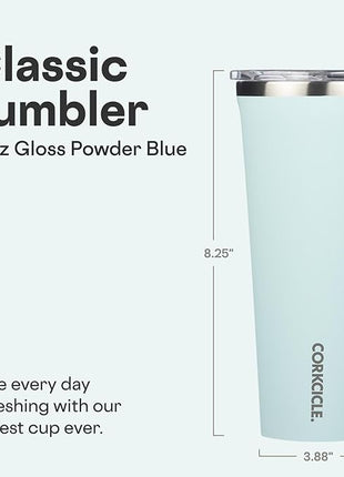 Corkcicle Classic Tumbler - Keeps Drinks Hot for 3 Hours - Triple-Insulated Stainless Steel - Cupholder Friendly - Holiday Mug Gift - Great for Gifting Warmth - 24 oz - Gloss Powder Blue