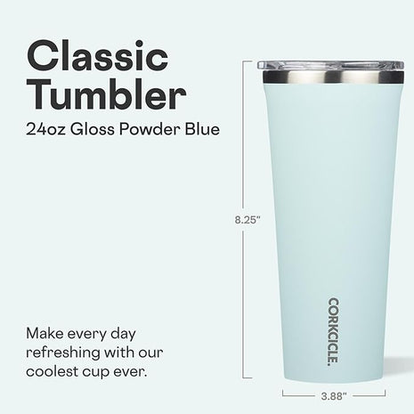 Corkcicle Classic Tumbler - Keeps Drinks Hot for 3 Hours - Triple-Insulated Stainless Steel - Cupholder Friendly - Holiday Mug Gift - Great for Gifting Warmth - 24 oz - Gloss Powder Blue