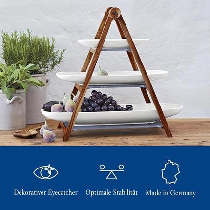 Villeroy & Boch Artesano Collection Centerpiece- 4 Piece Buffet Station - Premium Porcelain and Hard Wood Design - Made in Germany - Perfect Statement or Entertaining Piece for Cocktail Hour