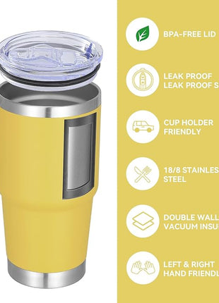 VEGOND 20 oz Tumbler Bulk with Handle Lid and Straw, Stainless Steel Insulated Travel Coffee Mug Set, Spill Proof Double Wall Metal Tumblers Cups, Yellow 6 Pack