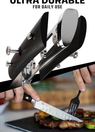 Dalstrong Steak Knives-4pc- Serrated Blade-Gladiator Series Elite-Forged German High-Carbon Steel-Table Dinner Kitchen Knives-Sheaths-Razor Sharp - Dinner Set-NSF Certified