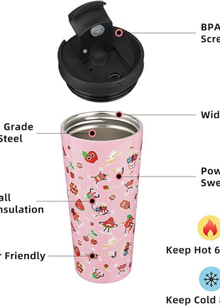 BJPKPK 22oz Stainless Steel Insulated Tumbler With lid And Straw Travel Coffee Thermal Tumblers Cup For Women And Men,Passionate Pink