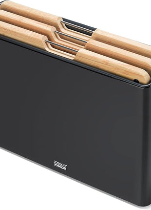 Joseph Joseph Folio 3-Piece Premium Bamboo Cutting Board Set, Slimline Stainless Steel Case for Organized Kitchen Storage