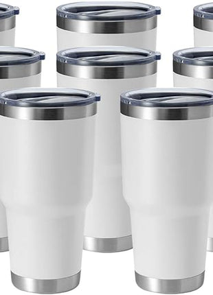 HASLE OUTFITTERS 30oz Stainless Steel Tumbler, Double Wall Vacuum Insulated Travel Mug Tumbler, Durable Insulated Coffee Mug, Gift Box Set (White, 8)