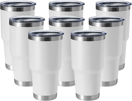 HASLE OUTFITTERS 30oz Stainless Steel Tumbler, Double Wall Vacuum Insulated Travel Mug Tumbler, Durable Insulated Coffee Mug, Gift Box Set (White, 8)