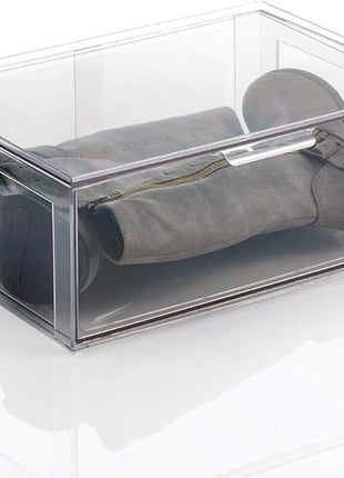 mDesign Plastic Stackable Closet Storage Organizer Bin Containers with Front Pull Drawer for Cabinet, Desk, Shelf, Cupboard, or Dresser Organization - Lumiere Collection - Clear