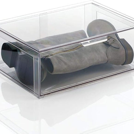 mDesign Plastic Stackable Closet Storage Organizer Bin Containers with Front Pull Drawer for Cabinet, Desk, Shelf, Cupboard, or Dresser Organization - Lumiere Collection - Clear