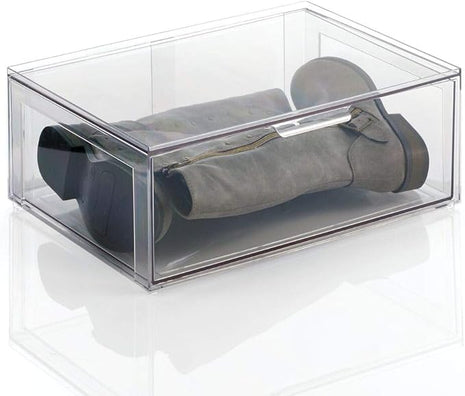 mDesign Plastic Stackable Closet Storage Organizer Bin Containers with Front Pull Drawer for Cabinet, Desk, Shelf, Cupboard, or Dresser Organization - Lumiere Collection - Clear