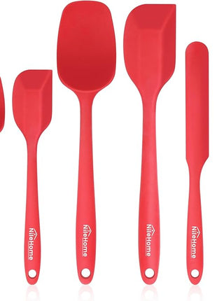 NileHome Silicone Spatula Set 6 Packs Food Grade Kitchen Utensils with Silicone Brush Heat Resistant BPA-free Rubber Spatula for Scraping, Baking, Cooking, Mixing, Red